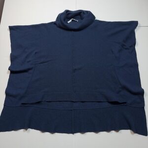 Diane von Furstenberg Cowl Neck Poncho Ribbed Hem Sweater Womens One Size Navy